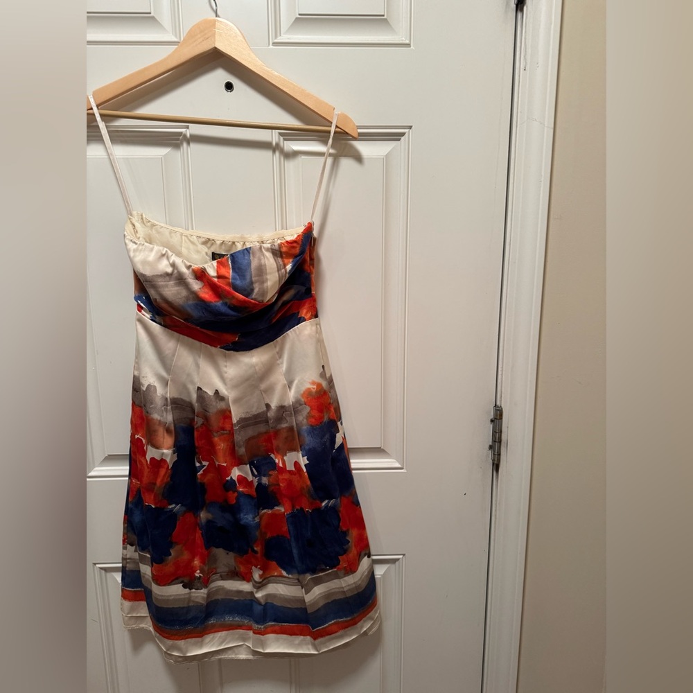 BR Banana Republic Outback Red strapless dress watercolor cream blue red size 0